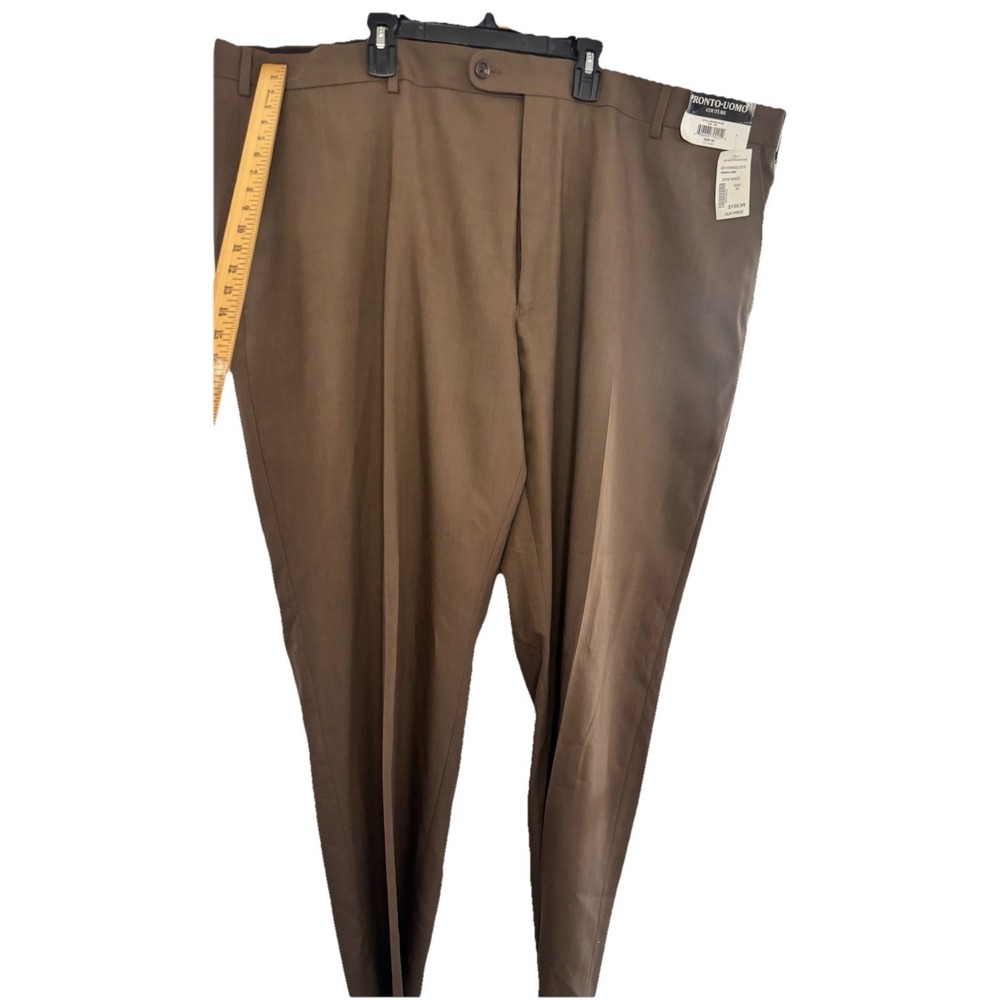 Pronto Uomo Men's Couture Suit Dress Pant 100% Wool‎ 50x36 Brown Unhemmed $169